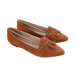 NWT Musshoe Suede Slip On Pointed Toe Bowknot Ballet Flats 7.5 Orangey/Brown